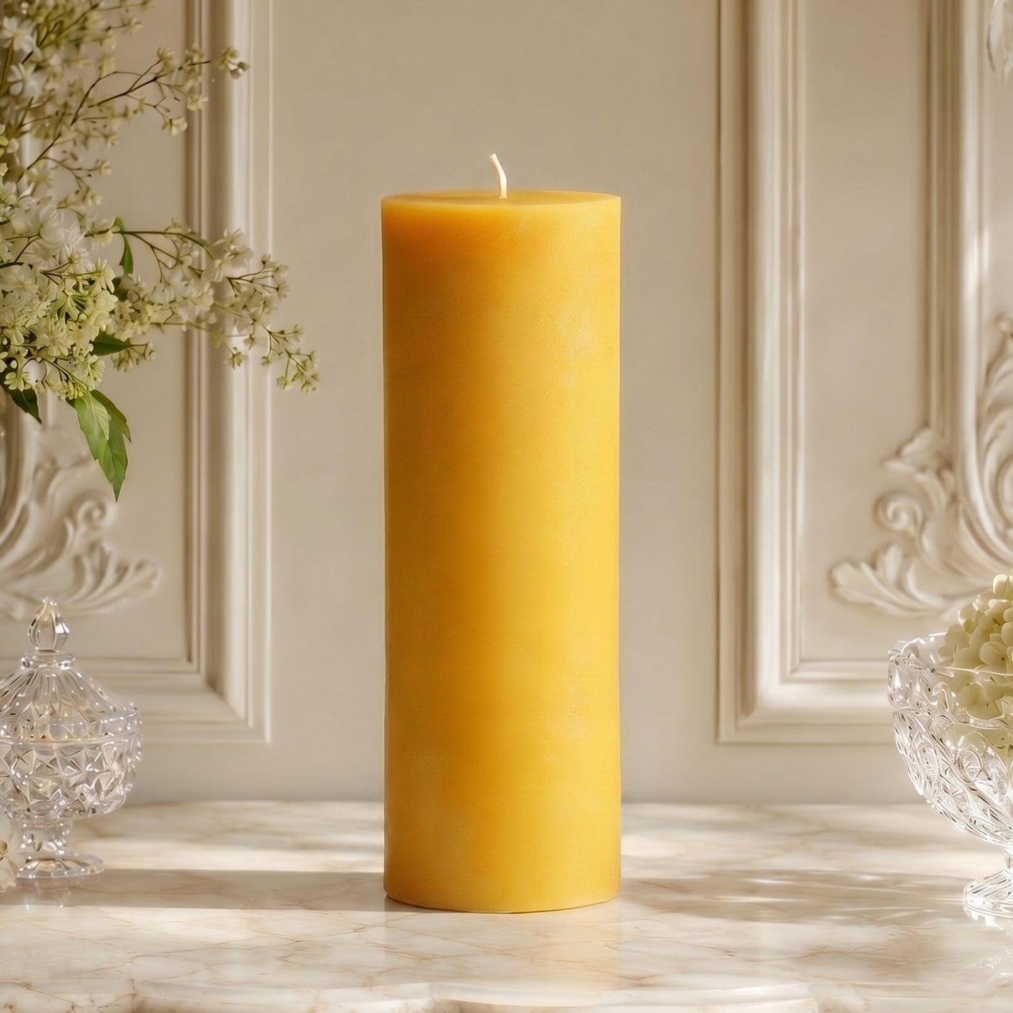 3x10 Inch Yellow Beeswax Pillar Candle