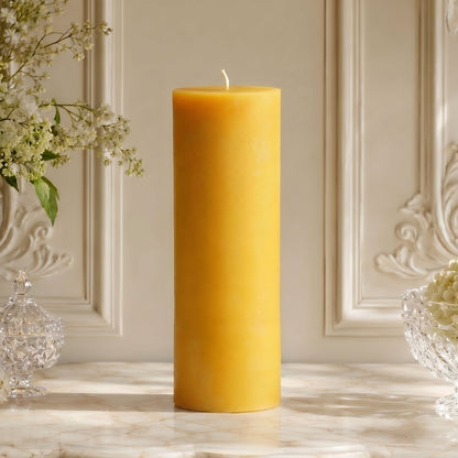 3x10 Inch Yellow Beeswax Pillar Candle