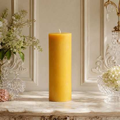 3x10 Inch Yellow Beeswax Pillar Candle