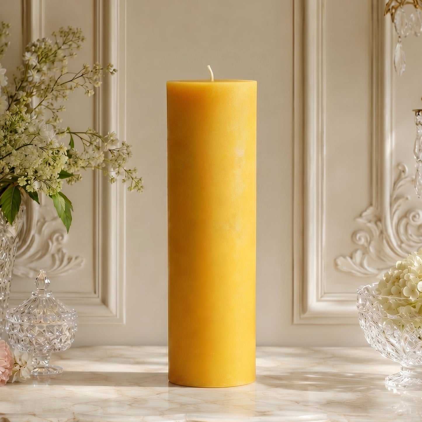3x12 Inch Yellow Beeswax Pillar Candle