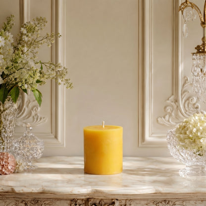 3x3 Inch Yellow Beeswax Pillar Candle