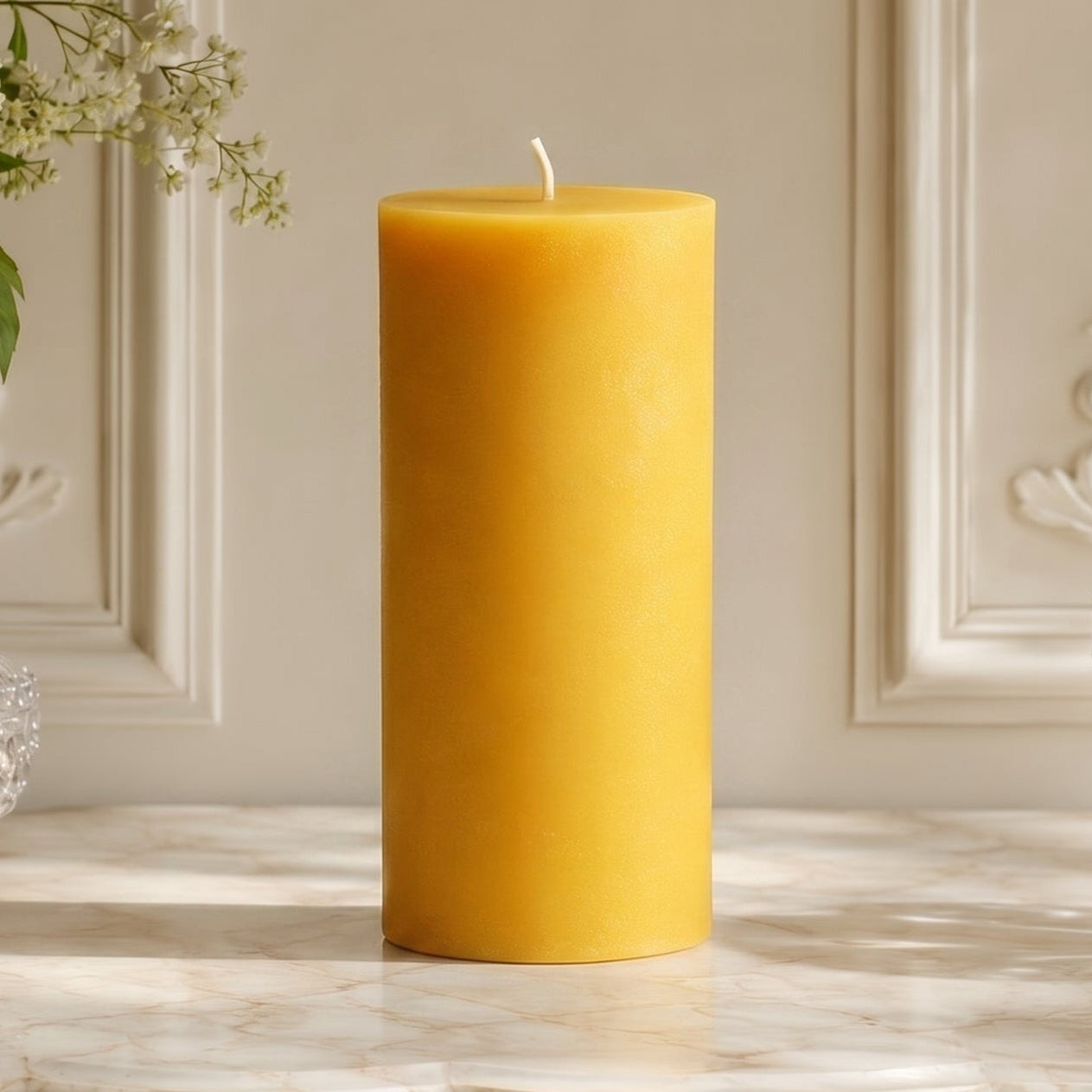 3x7 Inch Yellow Beeswax Pillar Candle