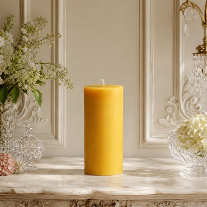 3x7 Inch Yellow Beeswax Pillar Candle