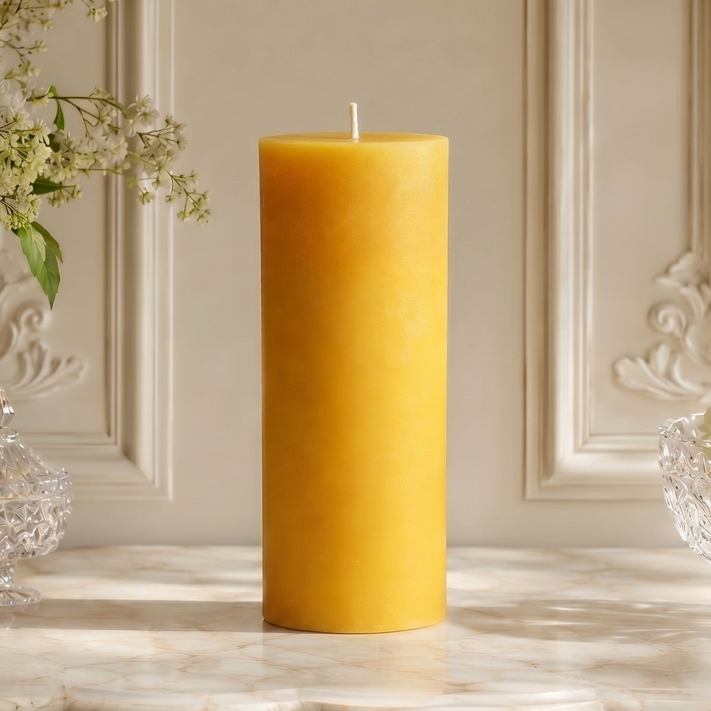 3x8 Inch Yellow Beeswax Pillar Candle