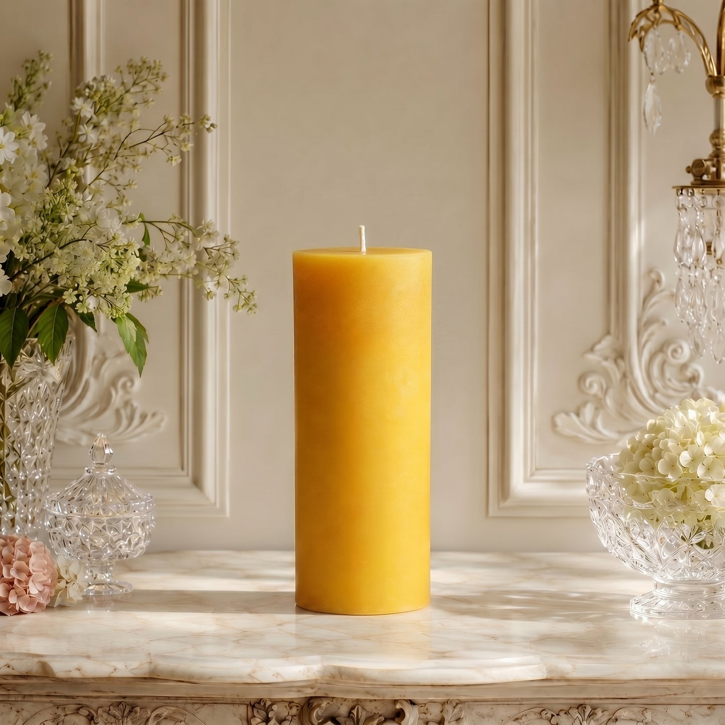3x8 Inch Yellow Beeswax Pillar Candle