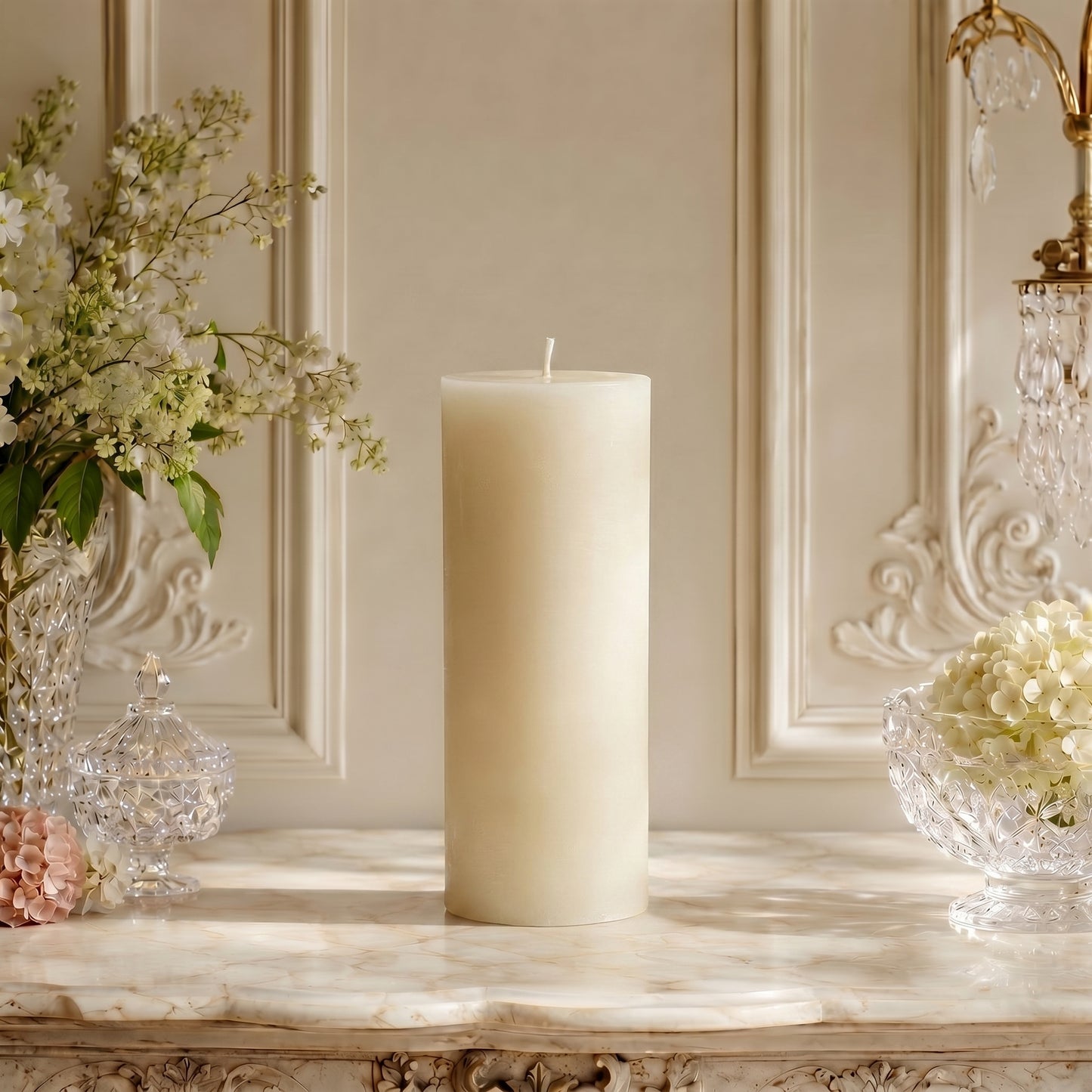 3x8 Inch White Beeswax Pillar Candle