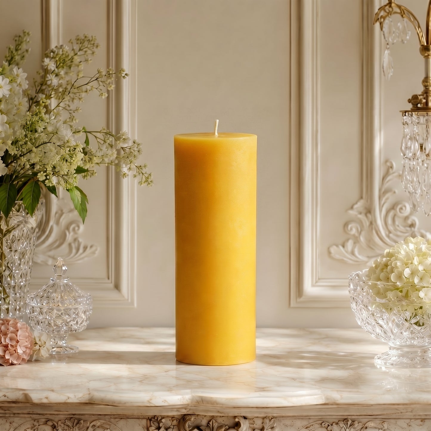 3x9 Inch Yellow Beeswax Pillar Candle