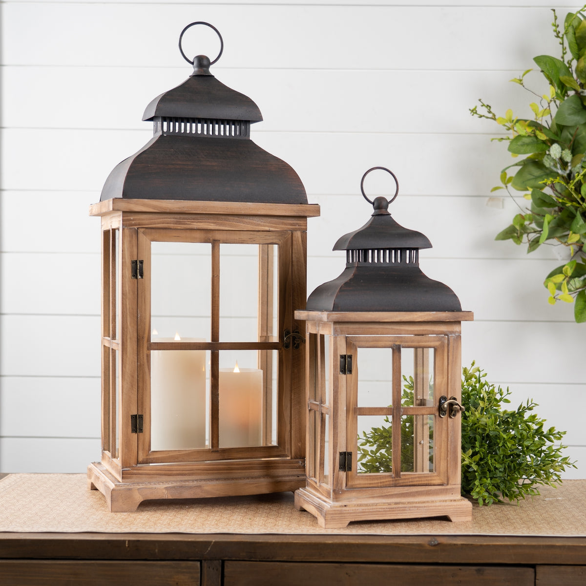 Rustic Wood and Metal Lantern (Set of 2) — additional view