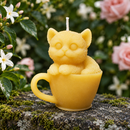 Kitty Cat Tea Cup Beeswax Candle