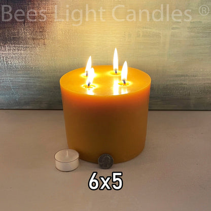 6 Inch Wide LARGE BEESWAX PILLARS | Set of 3 Candles | 4 Wicks | Clean Burning | Long Lasting | Allergy Friendly Pure New Gorgeous Bees Wax - Bees Light Candles