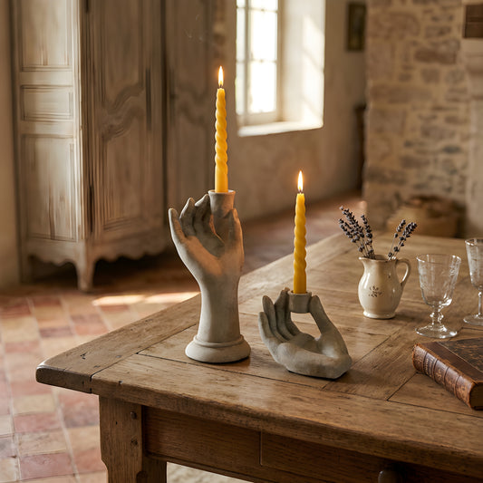 Romanesque Cement Hand Taper Candle Holder Tall or Small Sculptural Statue