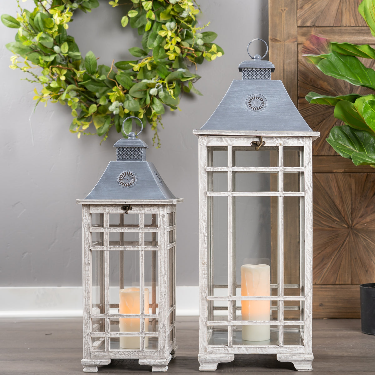 Traditional Farmhouse Lantern with Metal Lid (Set of 2) — additional view
