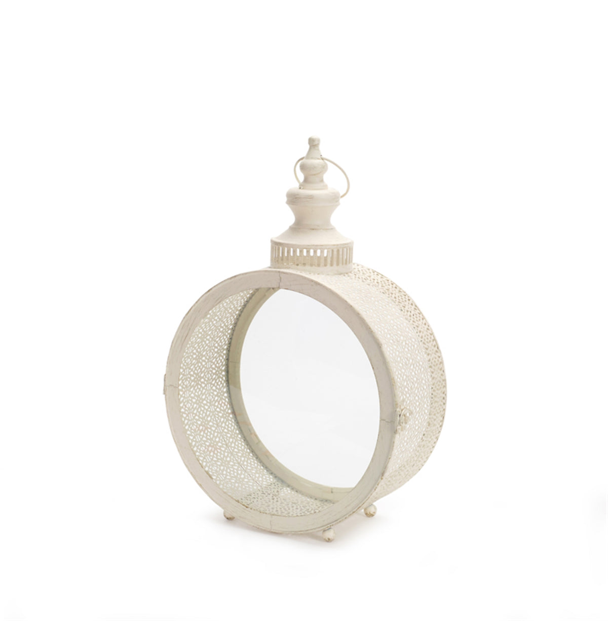 Ivory Ornate Metal Circle Lantern 17.5"H