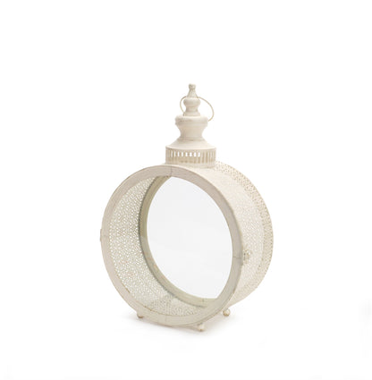 Ivory Ornate Metal Circle Lantern 17.5"H