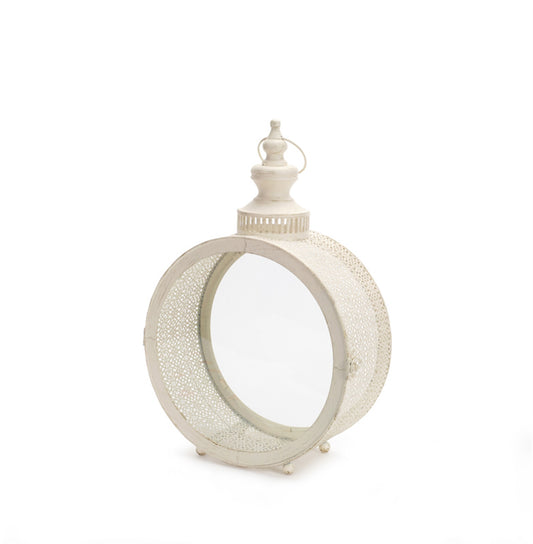 Ivory Ornate Metal Circle Lantern 17.5"H