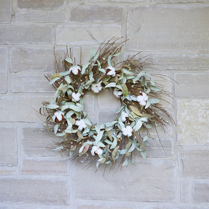 Cotton and Leaf Twig Wreath 28"D — additional view