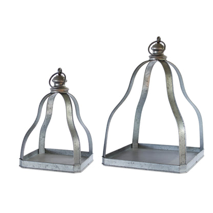 Galvanized Metal Lantern with Open Design (Set of 2)