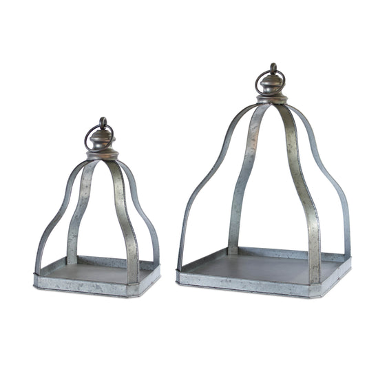 Galvanized Metal Lantern with Open Design (Set of 2)