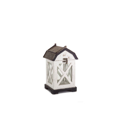Distressed White Wood Barn Style Lantern (Set of 2) — additional view
