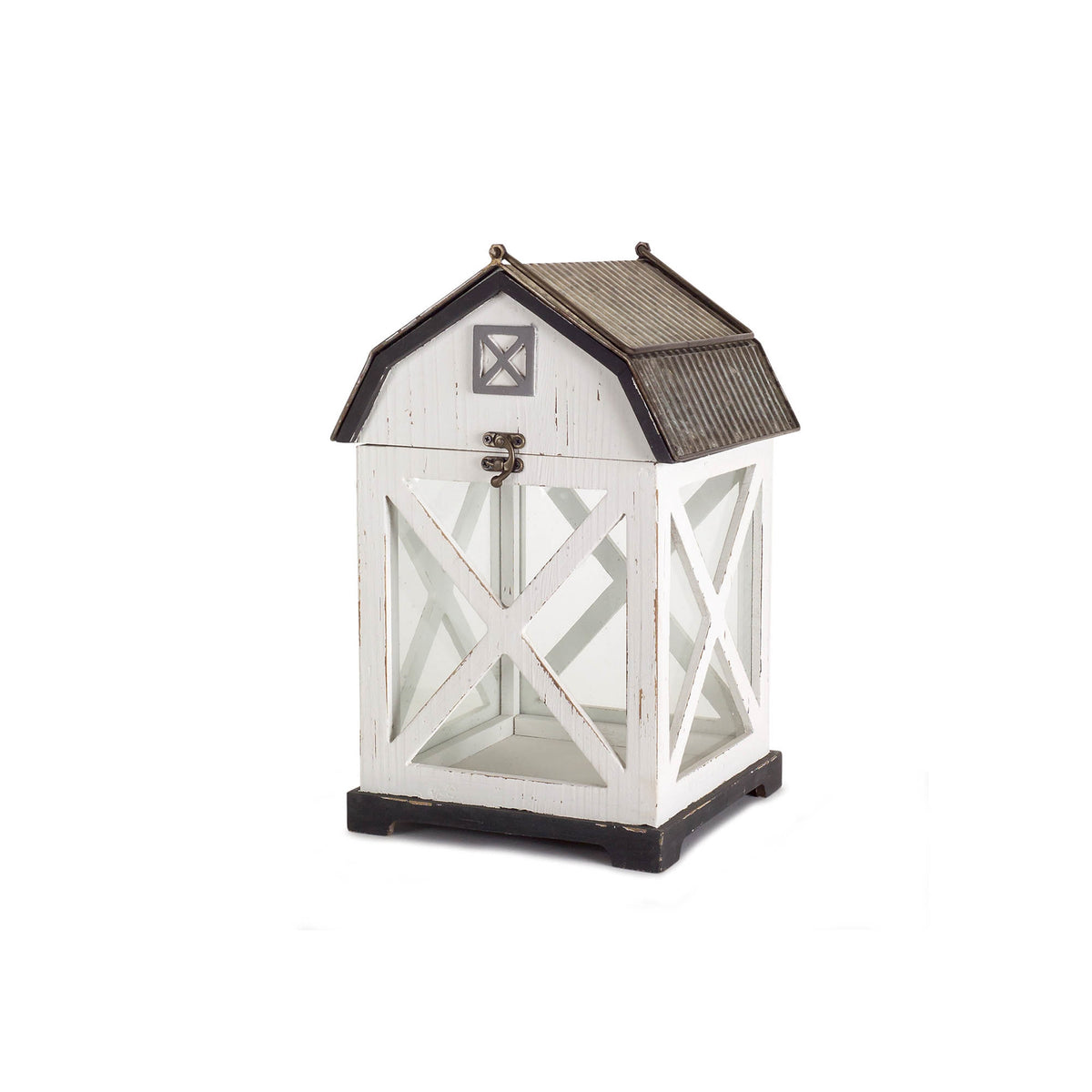 Distressed White Wood Barn Style Lantern (Set of 2) — additional view