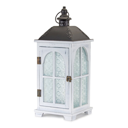 White Wood Lantern with Ornate Frosted Glass (Set of 2) — additional view