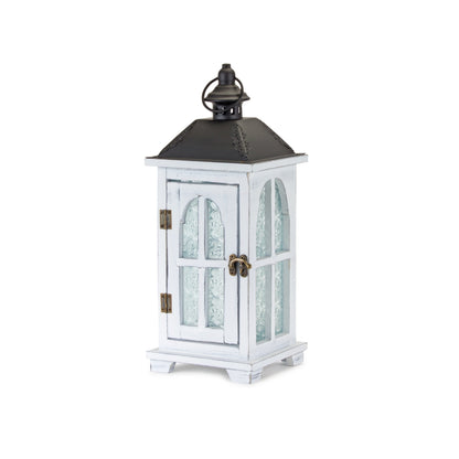 White Wood Lantern with Ornate Frosted Glass (Set of 2) — additional view