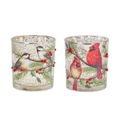 Mercury Glass Votive Candle Holder with Bird and Berry Branch (Set of 6) — additional view