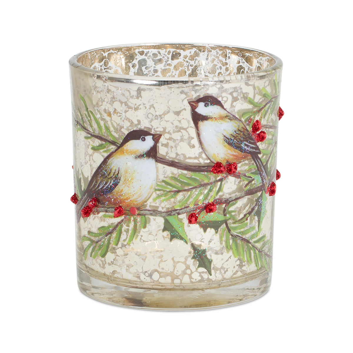 Mercury Glass Votive Candle Holder with Bird and Berry Branch (Set of 6) — additional view