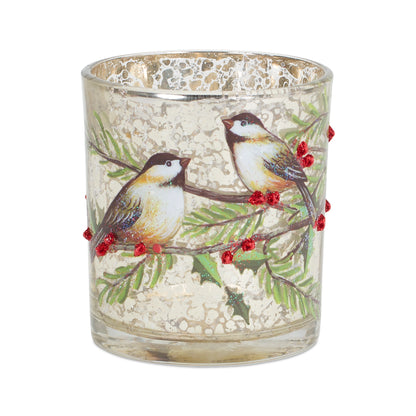 Mercury Glass Votive Candle Holder with Bird and Berry Branch (Set of 6) — additional view
