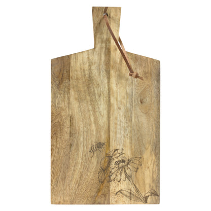 Natural Mango Wood Cutting Board with Etched Floral and Bee Design (Set of 2) — additional view