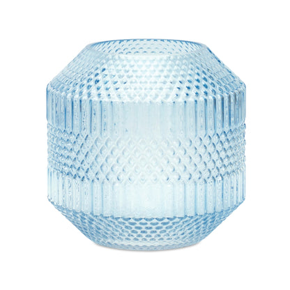 Diamond Pattern Blue Glass Vase or Candle Holder 8"H