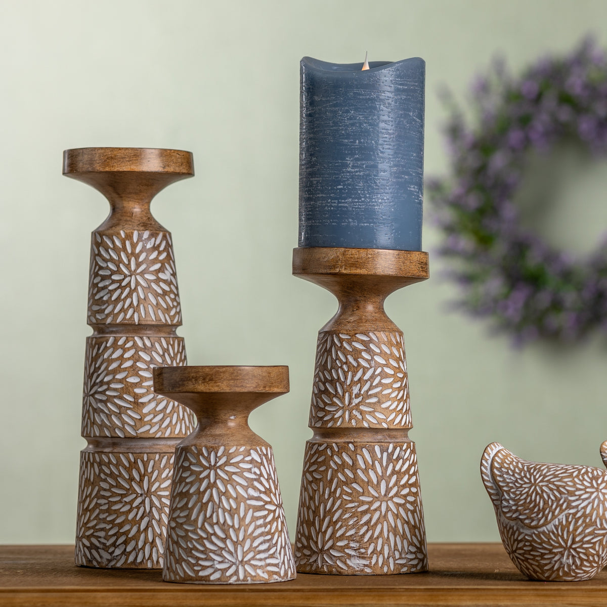 Etched Candle Holder with Wood Grain Design (Set of 3) — additional view