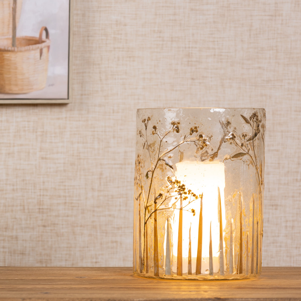 Dried Floral Glass Candle Holder 8"H — additional view