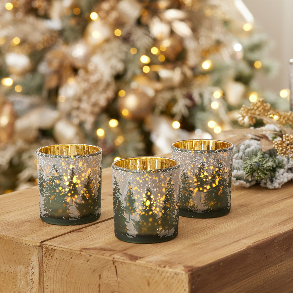 Frosted Pine Mercury Glass Candle Holder (Set of 3) — additional view