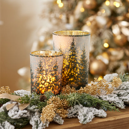 Frosted Pine Mercury Glass Candle Holder (Set of 2) — additional view