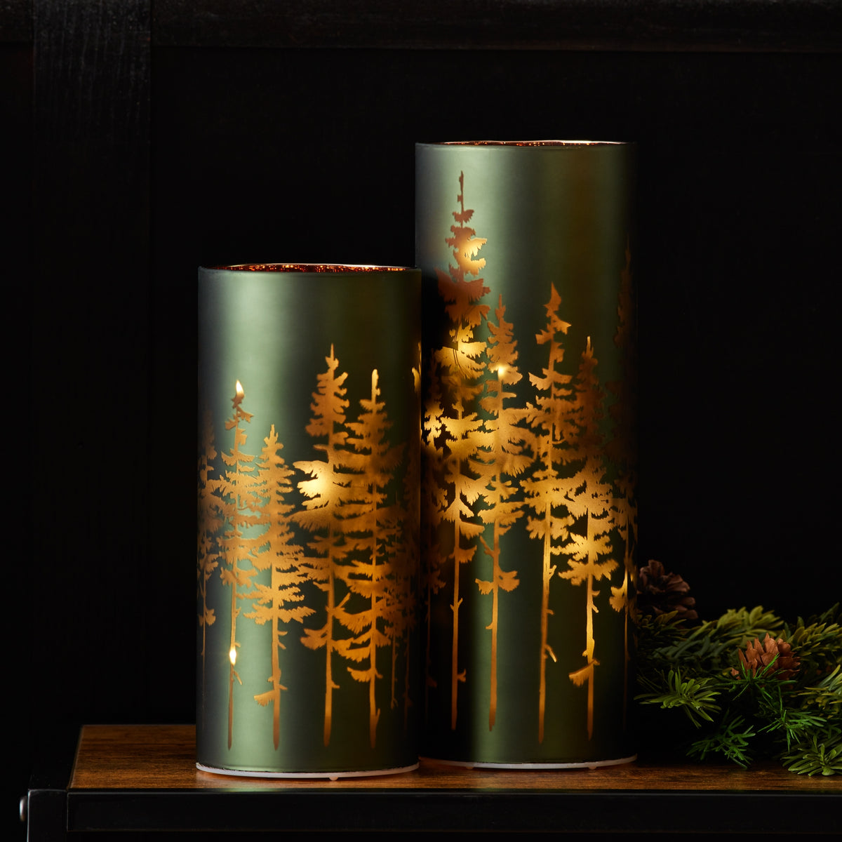 Frosted Pine Trees Glass Candle Holder (Set of 2) — additional view