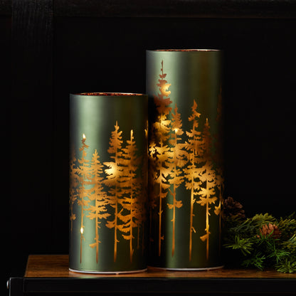Frosted Pine Trees Glass Candle Holder (Set of 2) — additional view