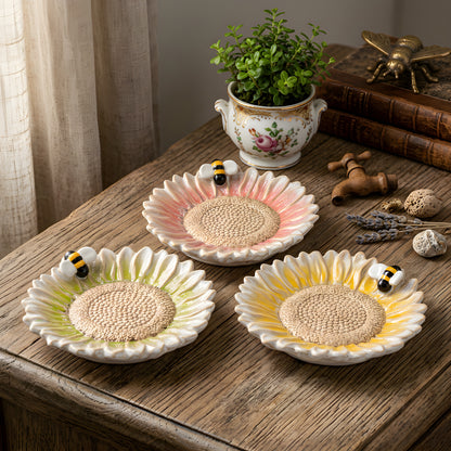 Assorted Flower and Bee Pillar Candle or Wine Base Plate Round 5″ Set of 3