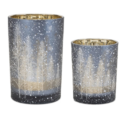 Navy Pine Tree Glass Candle Holder (Set of 2)