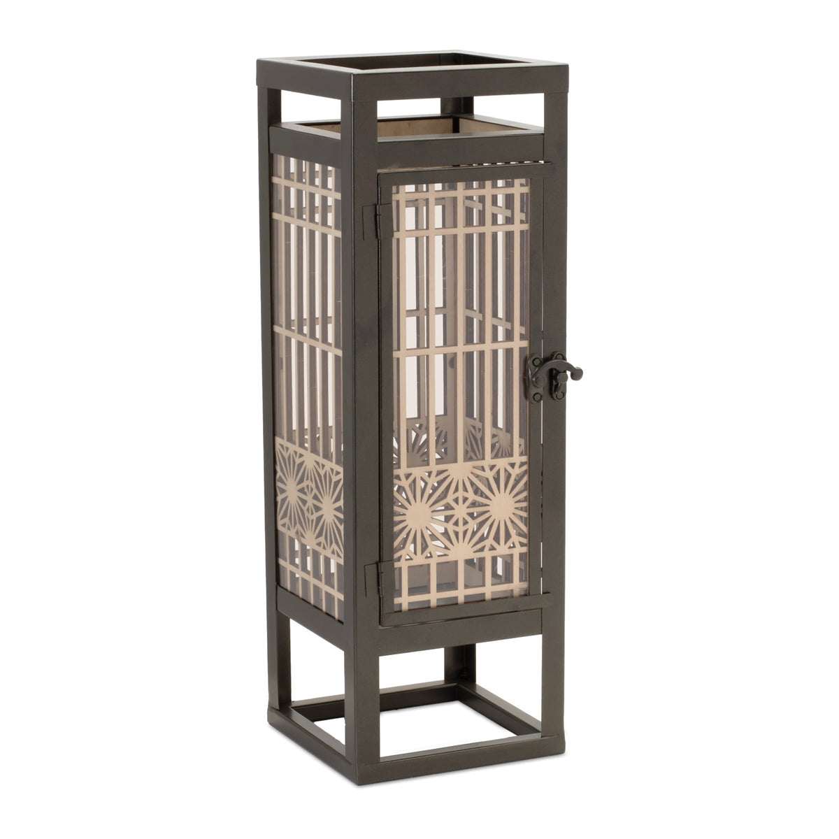 Cut Out Wood Candle Holder with Iron Frame 15"H