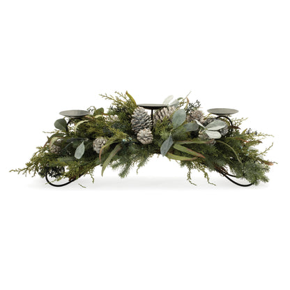 Mixed Pine Candle Holder Centerpiece 32"L — additional view