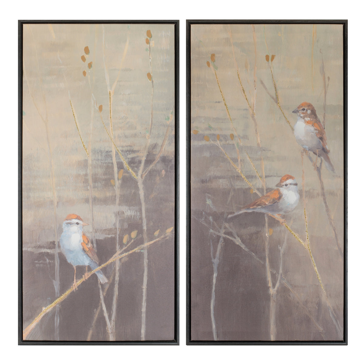 Framed Bird and Pussywillow Wall Print (Set of 2)