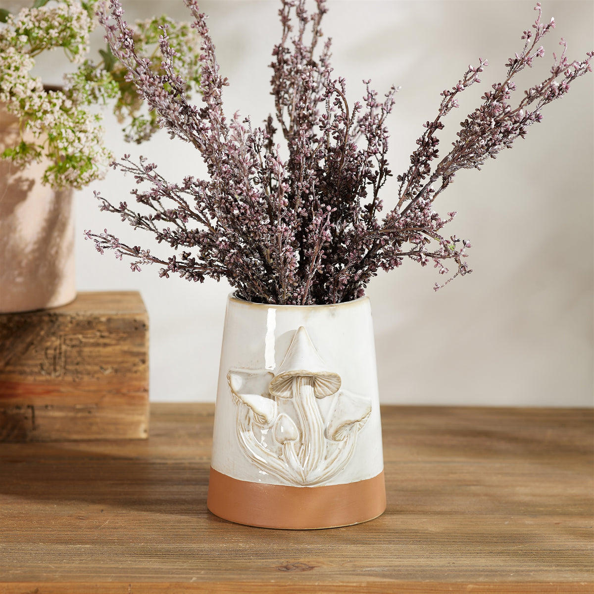 Tapered Porecelain Planter with Mushrooms (Set of 2) — additional view