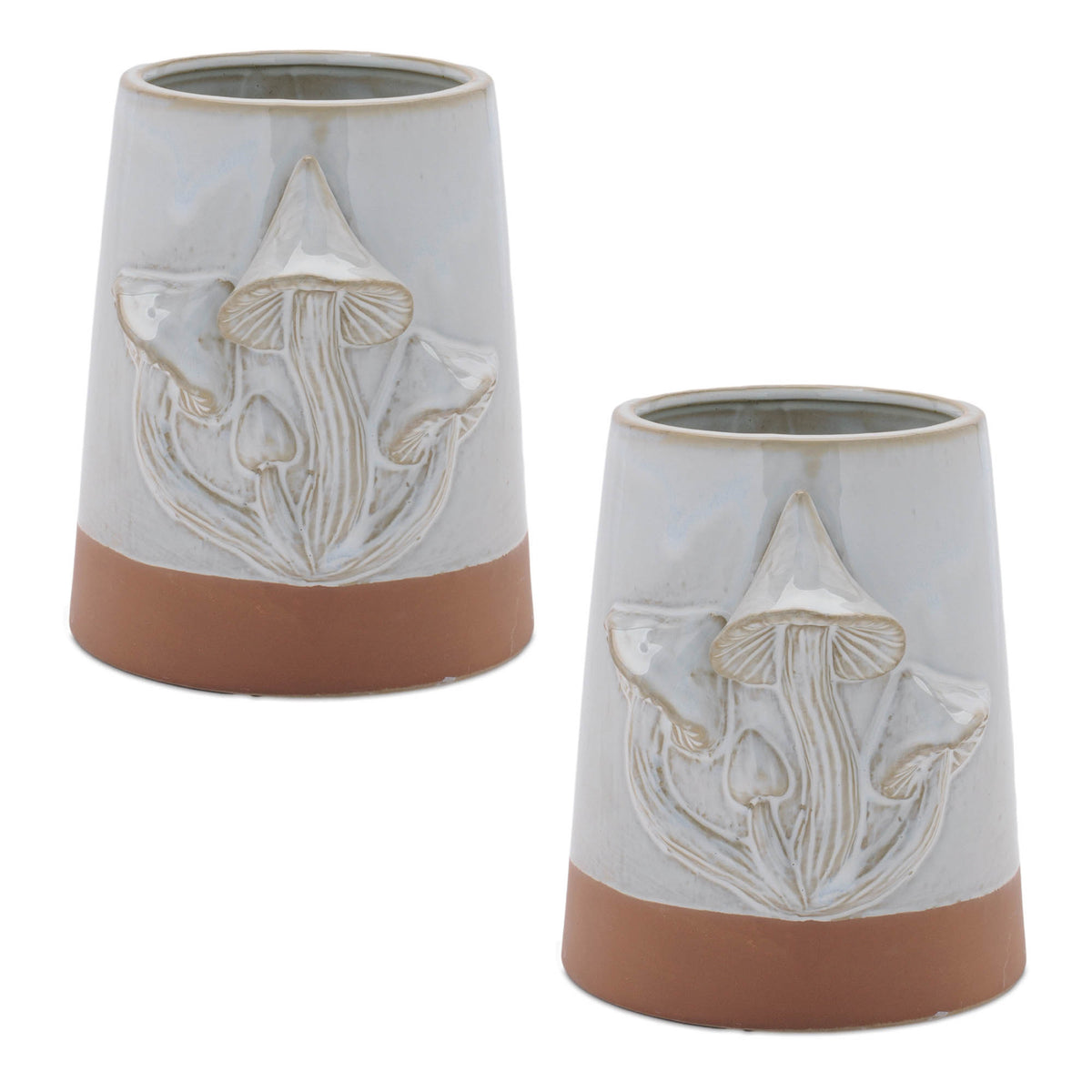 Tapered Porecelain Planter with Mushrooms (Set of 2) — additional view