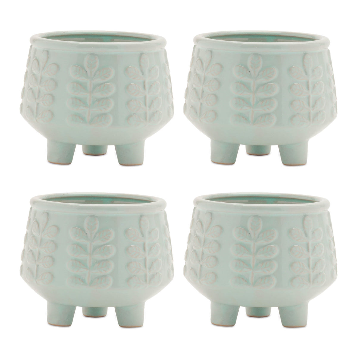 Footed Ceramic Leaf Pattern Planter (Set of 4) — additional view