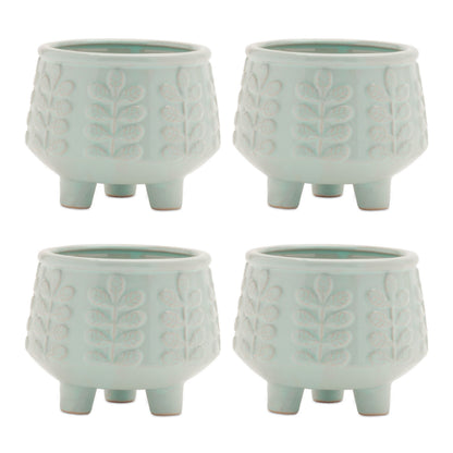 Footed Ceramic Leaf Pattern Planter (Set of 4) — additional view