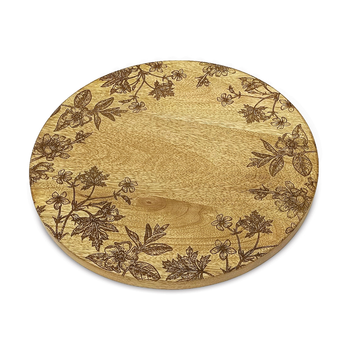 Floral Etched Mango Wood Tray