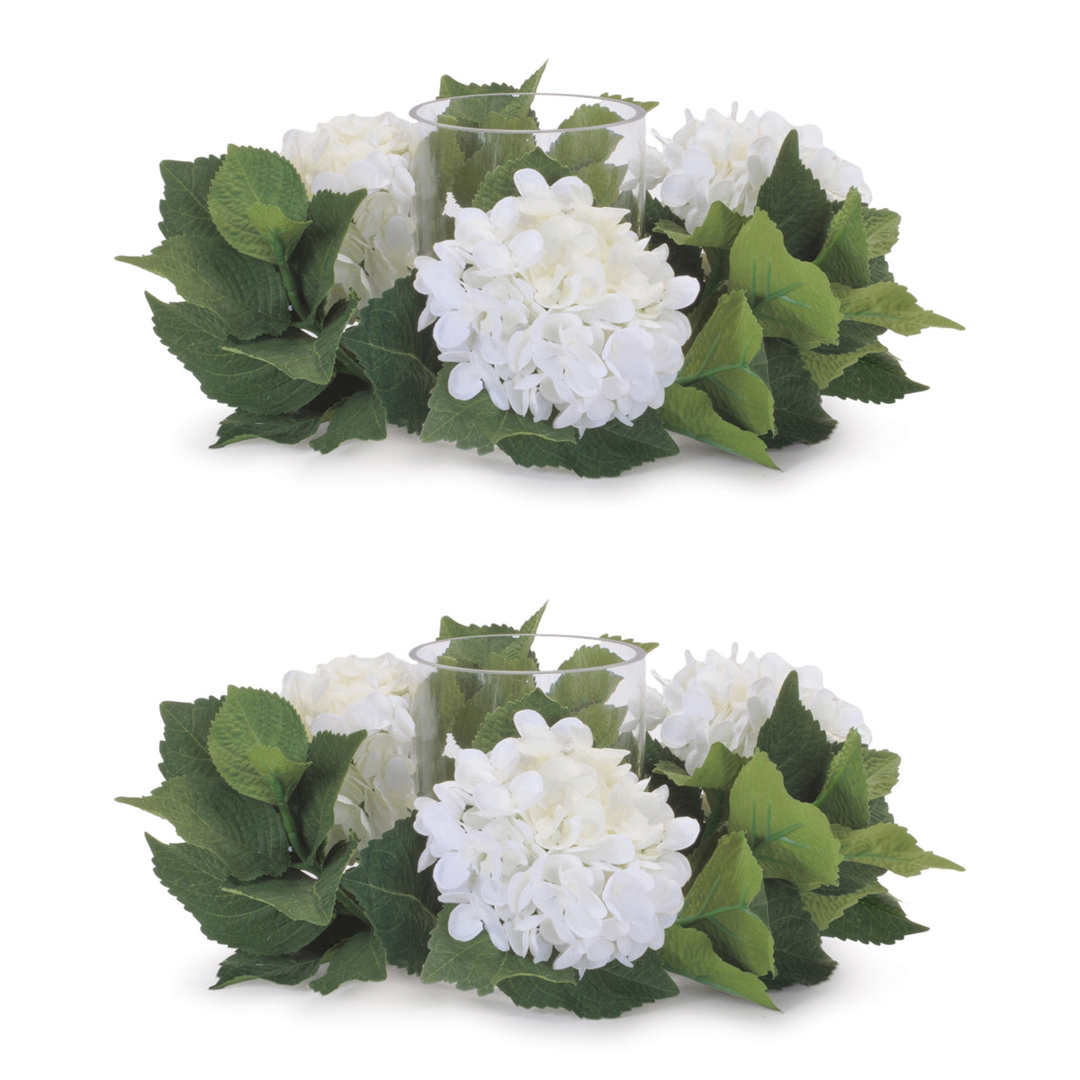 Hydrangea Candle Ring with Glass Hurricane (Set of 2) — additional view