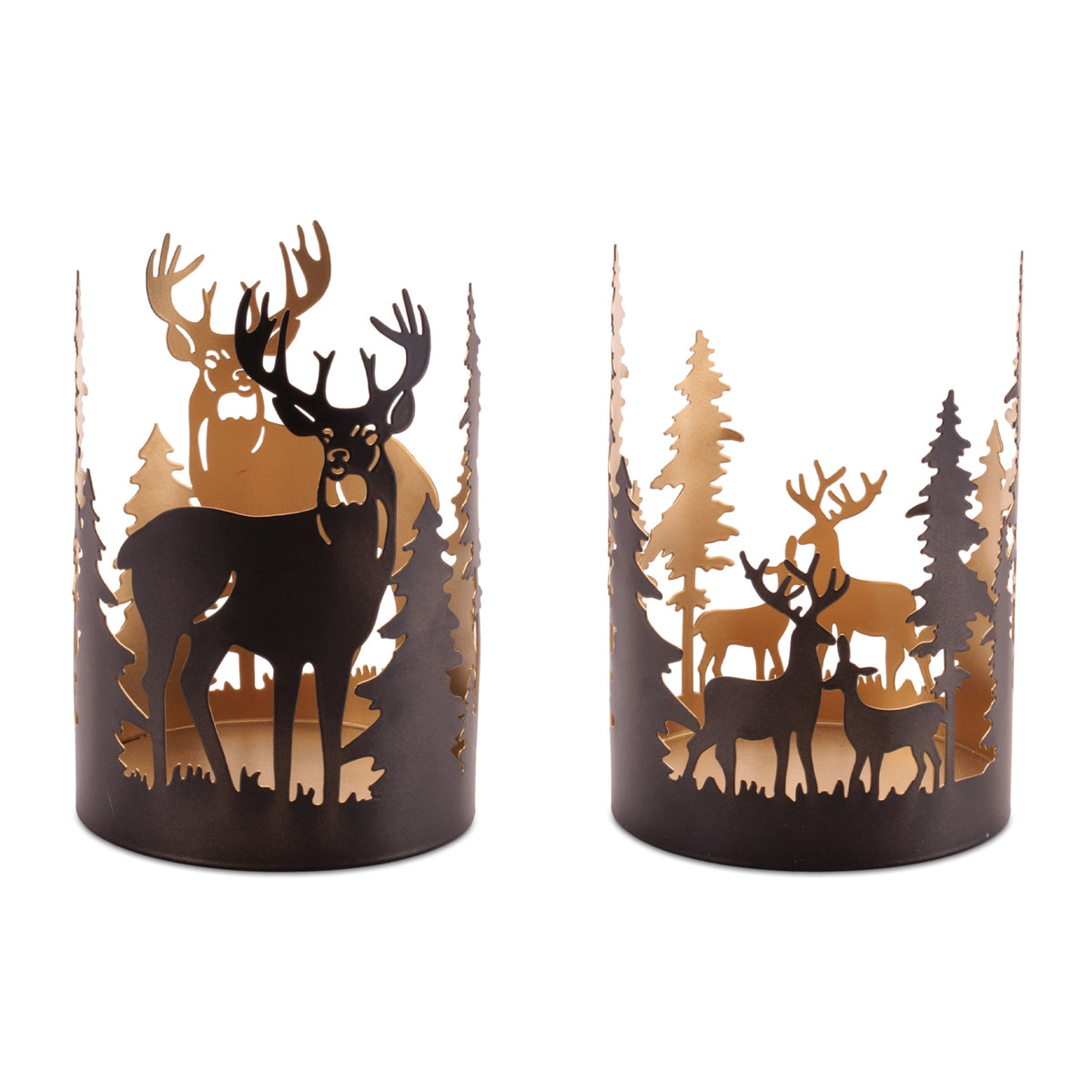 Deer and Tree Candle Holder (Set of 2) 4.5"D x 5"H, 4.5"D x 6.25"H Metal