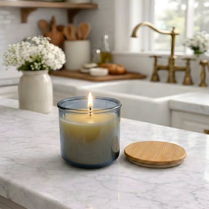 USA Beeswax Jar Candle in 10 Oz Spanish Recycled Glass Bamboo Lid